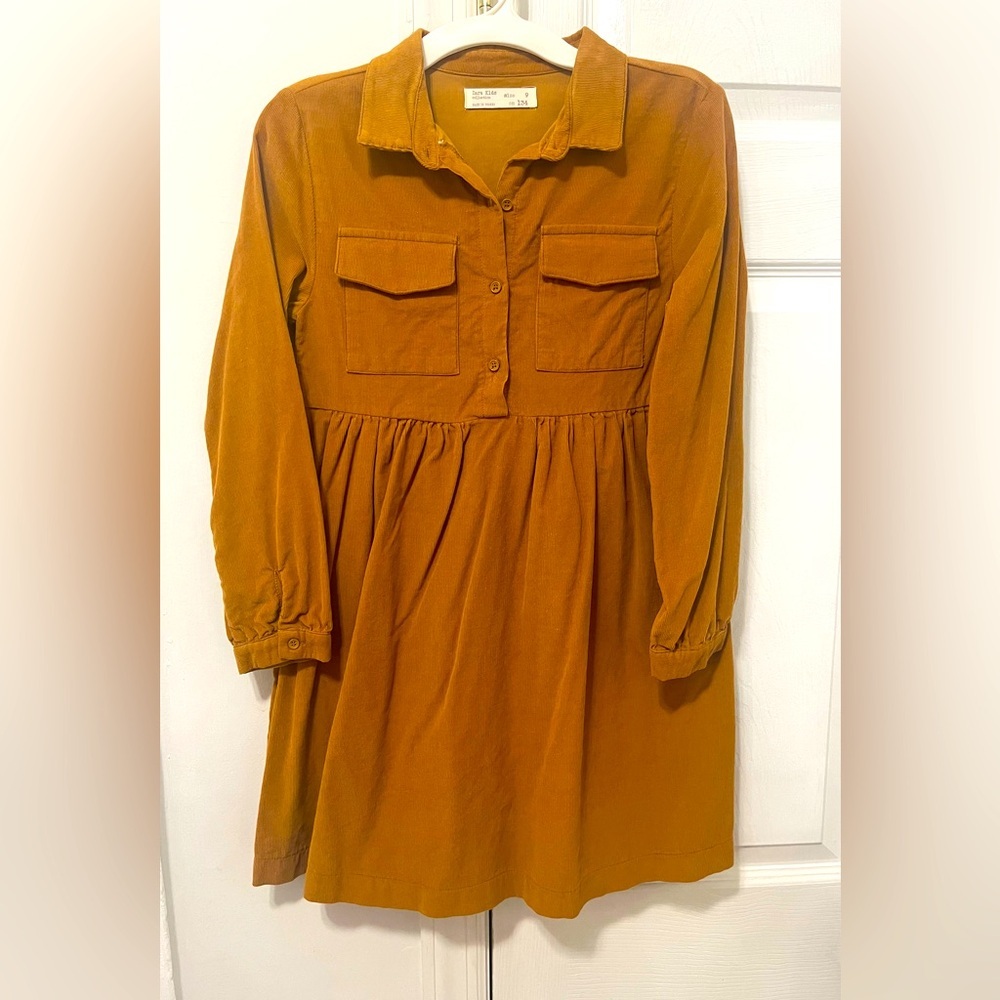 🎀 Zara Kids Collection Girls Long Sleeve Cognac corduroy collared Dress Size 9